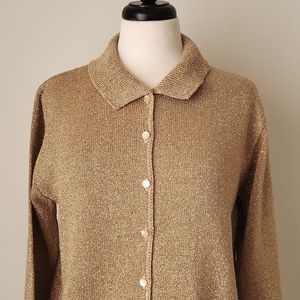 Bentley Vintage Gold Sparkle Cardigan Sweater Button down Collar Size Large